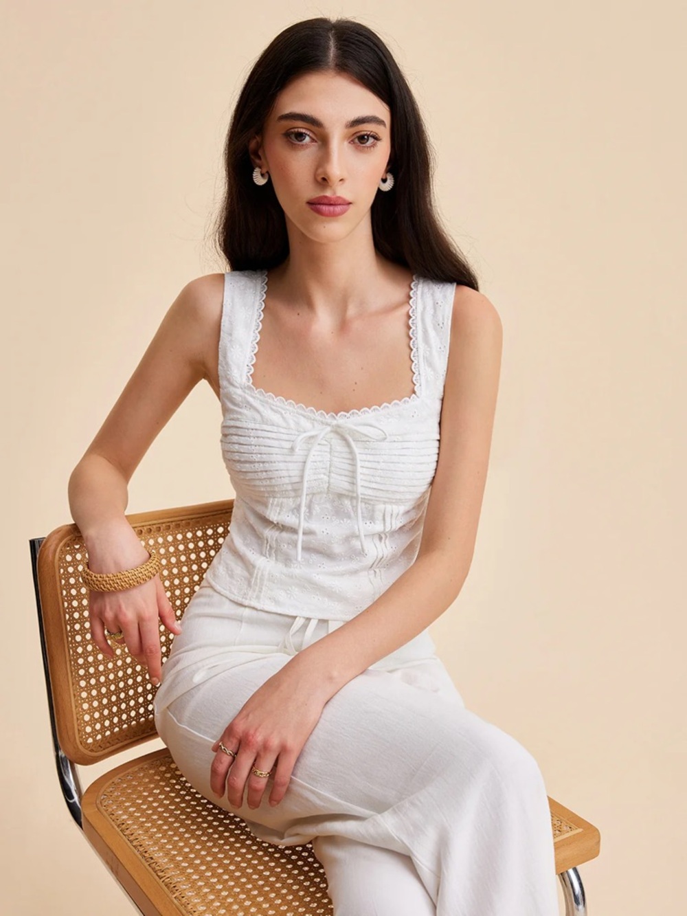 58 Pleated Cotton Zipper Tank Top